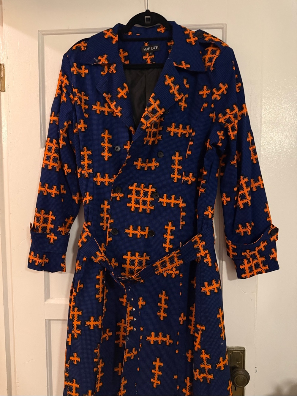 Mae Otti Blue & Orange Patterned Trench Coat